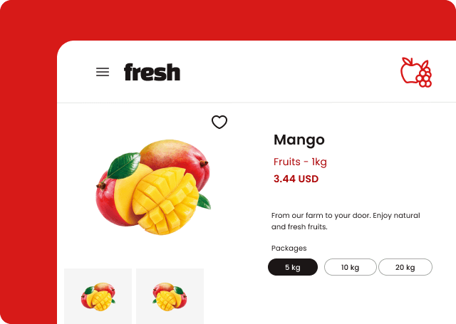 Store interface example showing a clean menu and checkout
